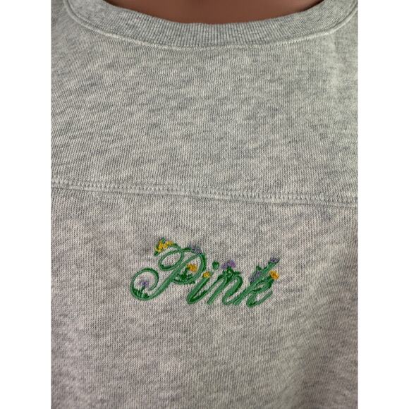 Victoria's Secret PINK Long Sleeve Pullover Fleece Gray Crop Sweatshirt Size XXL - Picture 2 of 8